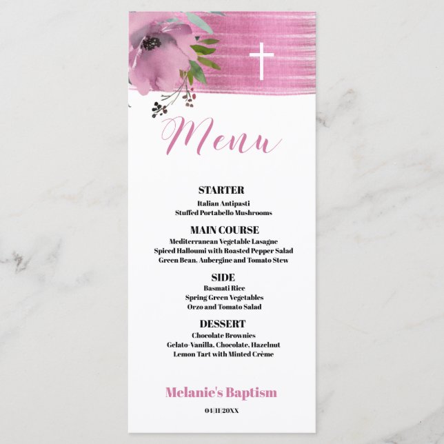 Placa de menu plana 4x9 Elegante, cor-de-rosa rosa (Frente)