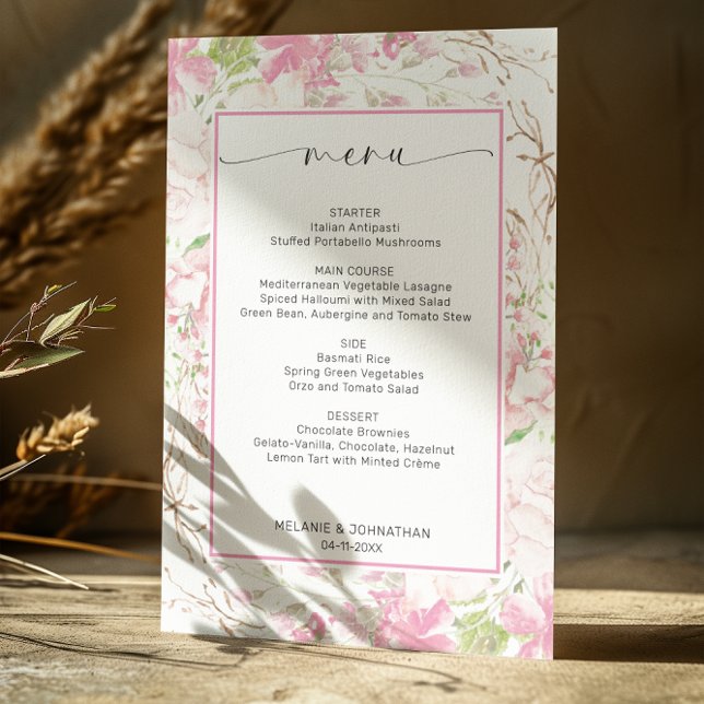 Placa de menu plana cor-de-rosa elegante (Criador carregado)