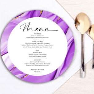 Placa de menu redonda Dourada roxa