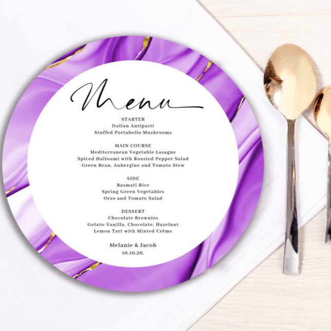 Placa de menu redonda Dourada roxa (Criador carregado)