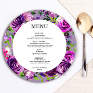 Placa de menu redonda roxa roxa roxa roxa