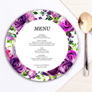 Placa de menu redonda roxa roxa roxa roxa