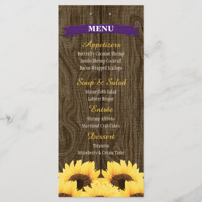 PLACA DE MENU RUSTIC SUNFLOWER (Frente)
