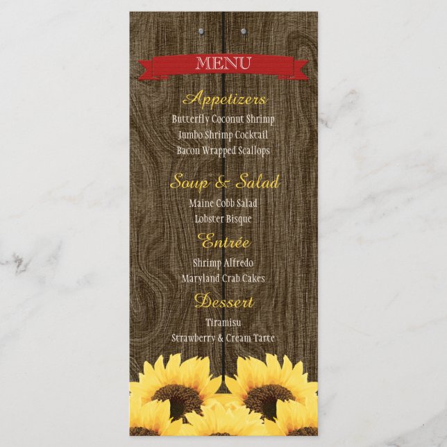 PLACA DE MENU RUSTIC SUNFLOWER VERMELHA (Frente)