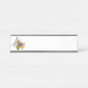 Placa De Mesa Abeja flor com plantas silvestres