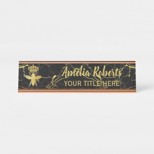 Placa De Mesa ABELHA DE RAINHA Personalizada OuroBloco Nameplate (Frente)