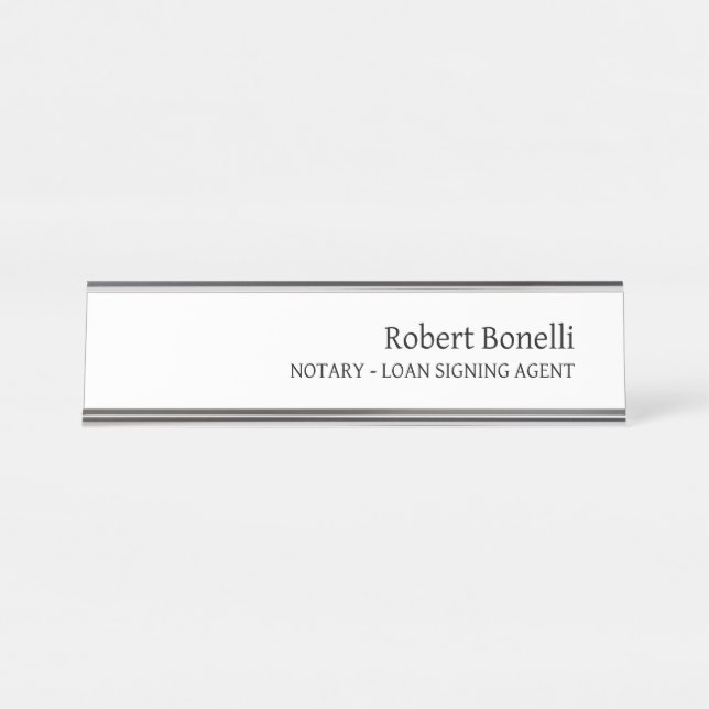 Placa De Mesa Agente de Empréstimo Notário Moderno Simples Branc (Frente)