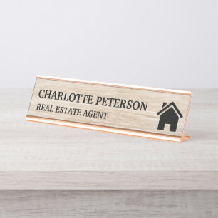 Placa De Mesa Agente Imobiliário Rustic Wood Background