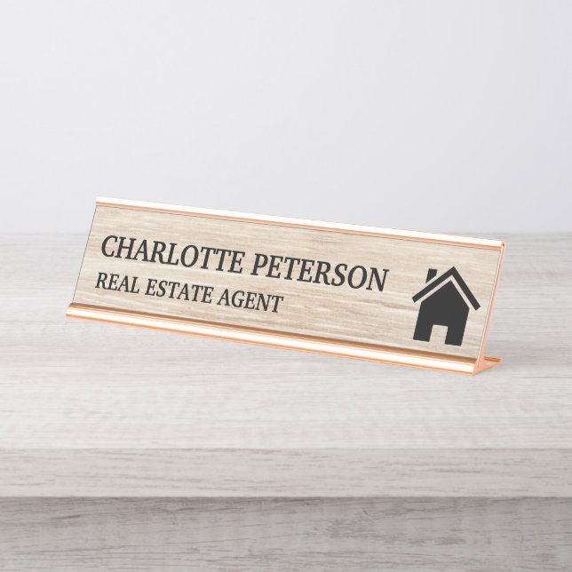 Placa De Mesa Agente Imobiliário Rustic Wood Background (Frente)