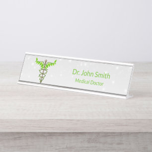 Placa De Mesa Alternativo Médico Caduco Verde Folha Branca