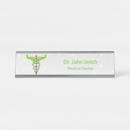 Placa De Mesa Alternativo Médico Caduco Verde Folha Branca