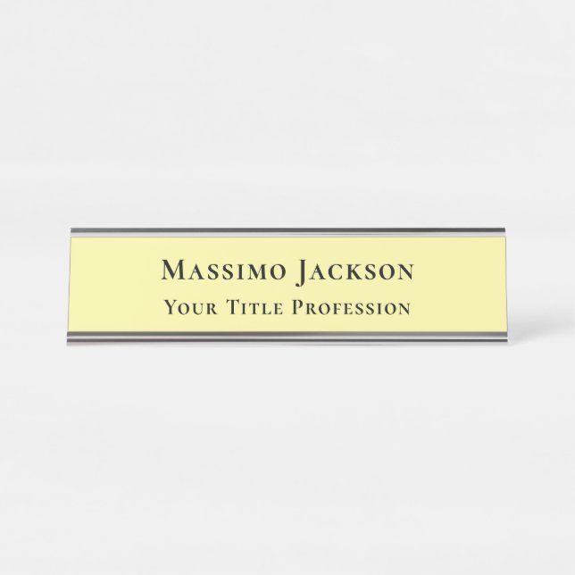 Placa De Mesa Amarelo Claro Simples Elegante Profissional Modern (Frente)