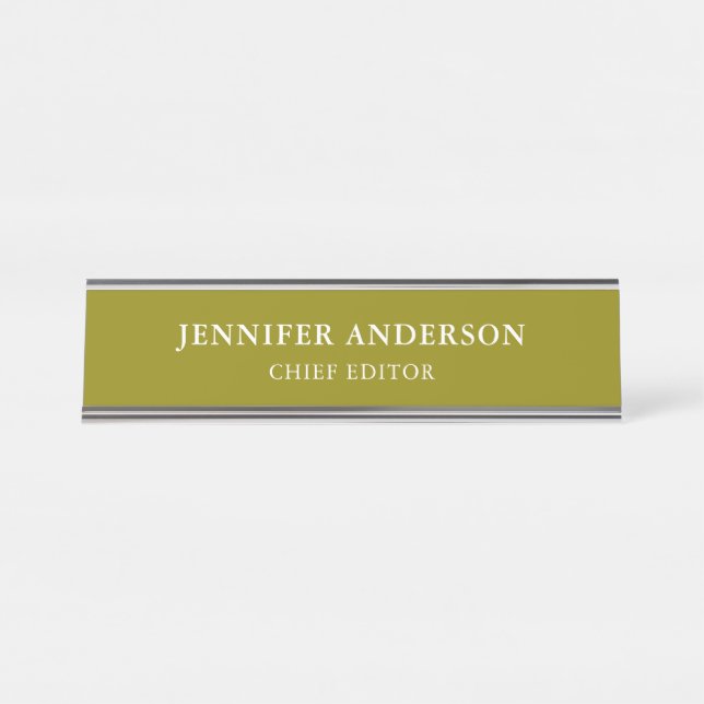 Placa De Mesa Amarelo Escuro Profissional Moderno Simples Minima (Frente)