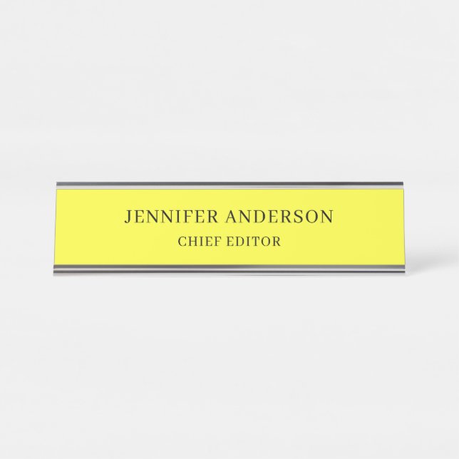 Placa De Mesa Amarelo Limão Profissional Moderno Simples Minimal (Frente)
