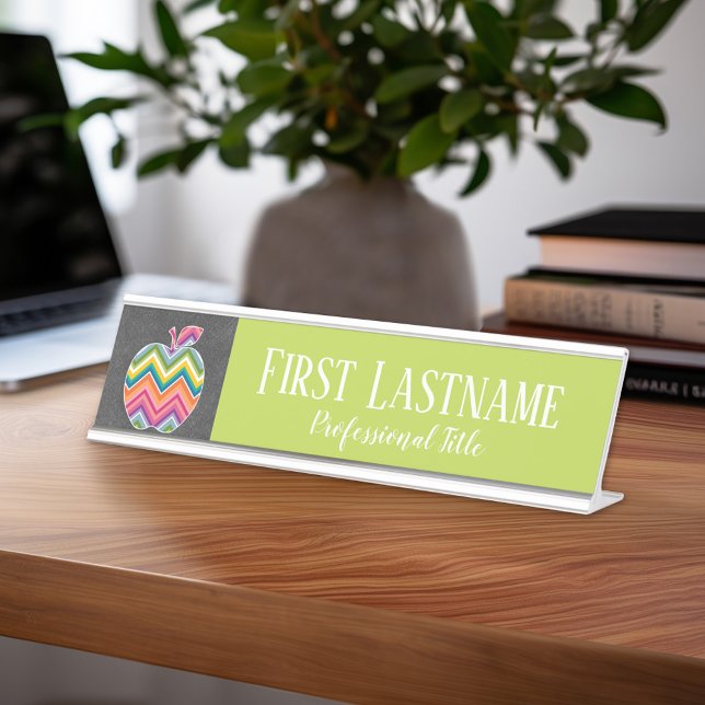 Placa De Mesa Apple de professor personalizado com padrão de mod (Teacher Desk Name Plate - Great Teacher Appreciation Gift or Classroom Decor)