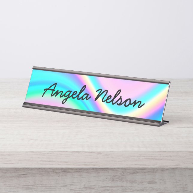 Placa De Mesa Aqua Pink Iridescent Rainbow Wave (Frente)