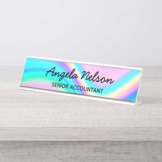 Placa De Mesa Aqua Pink Iridescent Rainbow Wave Ombre (Frente)