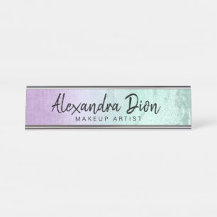 Placa De Mesa Artista de maquiagem de mármore roxo e menta lega
