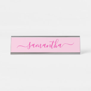 Placa De Mesa Assinatura Feminina Rosa Quente