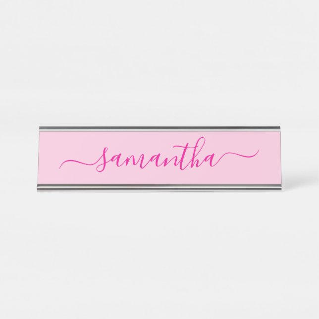 Placa De Mesa Assinatura Feminina Rosa Quente (Frente)
