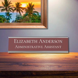 Placa De Mesa Assistente Administrativo Personalizado Bege Verme