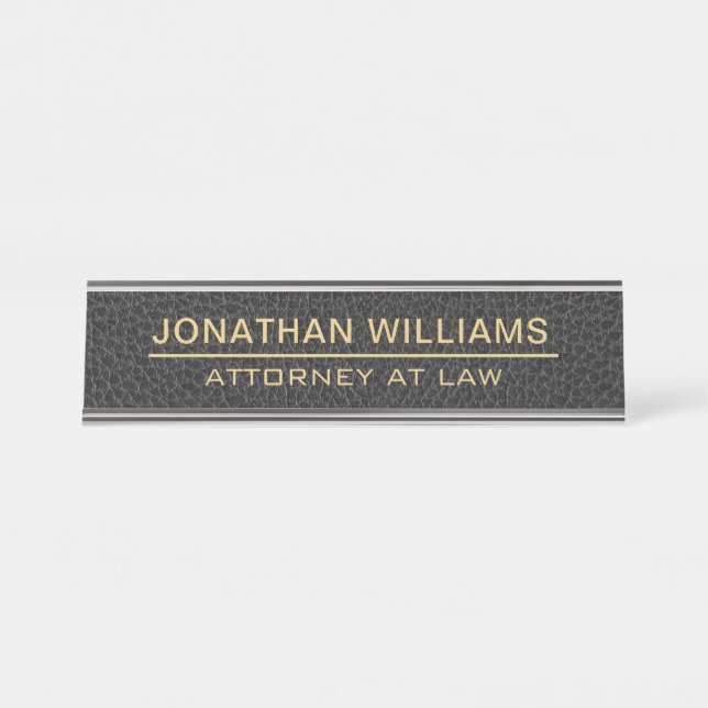 Placa De Mesa Attorney Faux Leather Custom Name Black  (Frente)