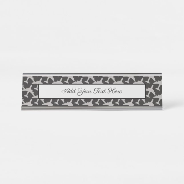 Placa De Mesa Avião-Piloto de Avião de Cinza Negra (Frente)