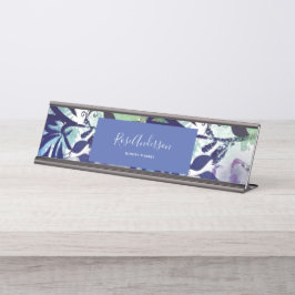Placa De Mesa Azul Chic Roxo Tipografia Floral