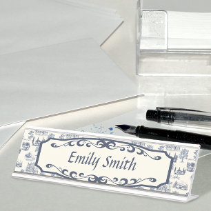 Placa De Mesa Azul E Creme