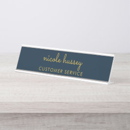 Placa De Mesa Azul Marinho Dourado Script | Monograma Moderno El