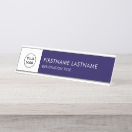 Placa De Mesa Azul Marinho Moderno e Branco - Adicionar Logotipo