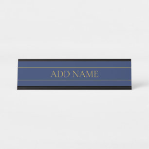Placa De Mesa Azul Marinho & Nome Sobrenome Dourado ou Negócio