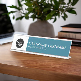 Placa De Mesa Azul Teal Moderno e Branco - Adicionar Logotipo, N