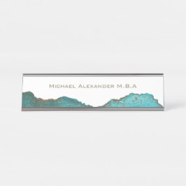 Placa De Mesa Azul-verde Preto Branco Abstrato Nome Personalizad
