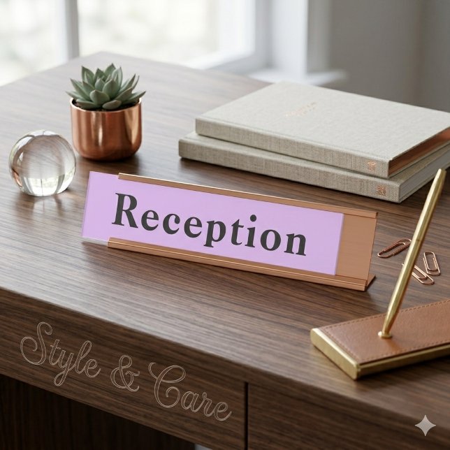 Placa De Mesa Balcão de Recepção Profissional Roxo Fosco (Frosted Purple Professional Office Reception Desk Name Plate)