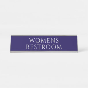 Placa De Mesa Banheiro Feminino Azul Elegante
