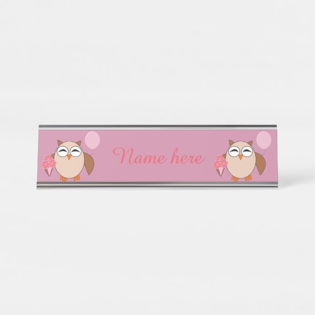Placa De Mesa Birthday Owl - Sinal de Mesa Personalizado (Frente)