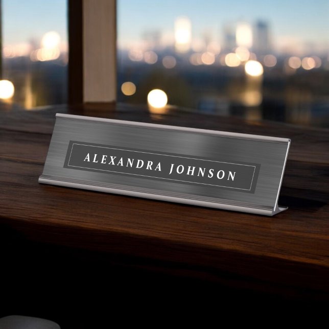 Placa De Mesa Black Metallic Foil Modern Elegant Business (Criador carregado)