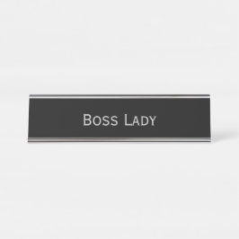 Placa De Mesa Black Silver 'Boss Lady' Engraçado Pun