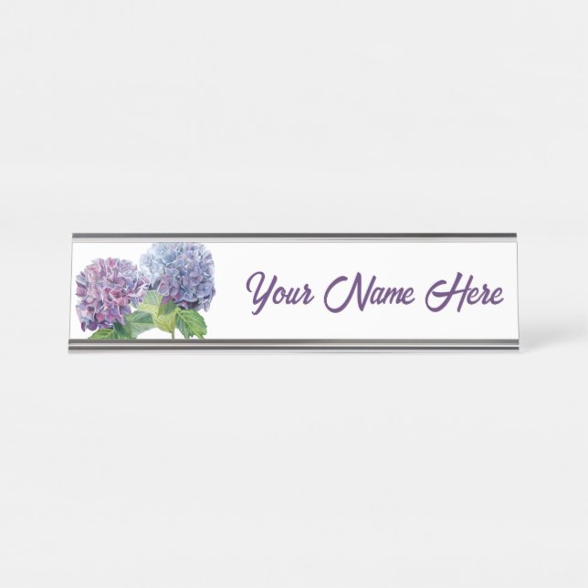 Placa De Mesa Blue Hydrangeas Personalized Nameplate (Frente)