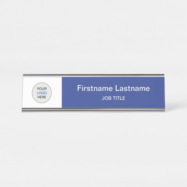 Placa De Mesa Blue Your Logo Modern Desk Name Play (Frente)