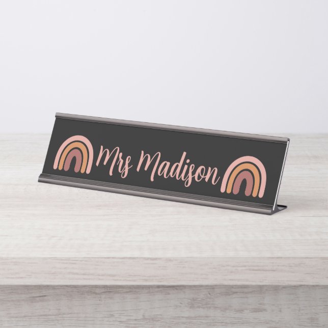 Placa De Mesa Boho Arco-Íris Fofo Professor Personalizado (Frente)