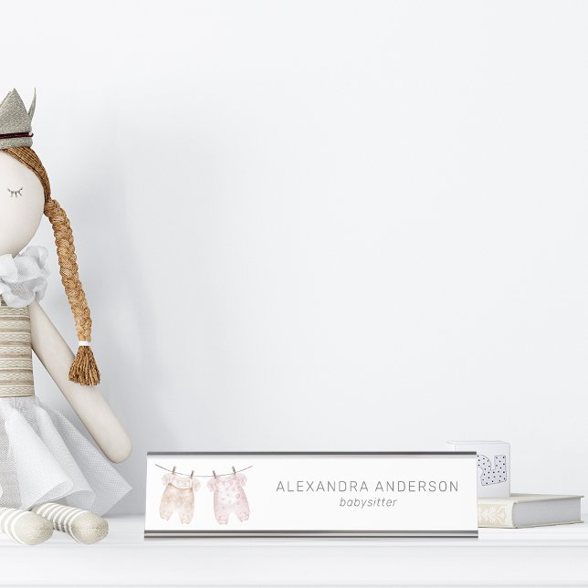 Placa De Mesa Boho Baby Clothing Watercolor Babysitter (Boho Baby Clothing Watercolor Babysitter Desk Name Plate)