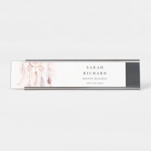 Placa De Mesa Boho Dreamcatcher Watercolor Lilac Blush Peach