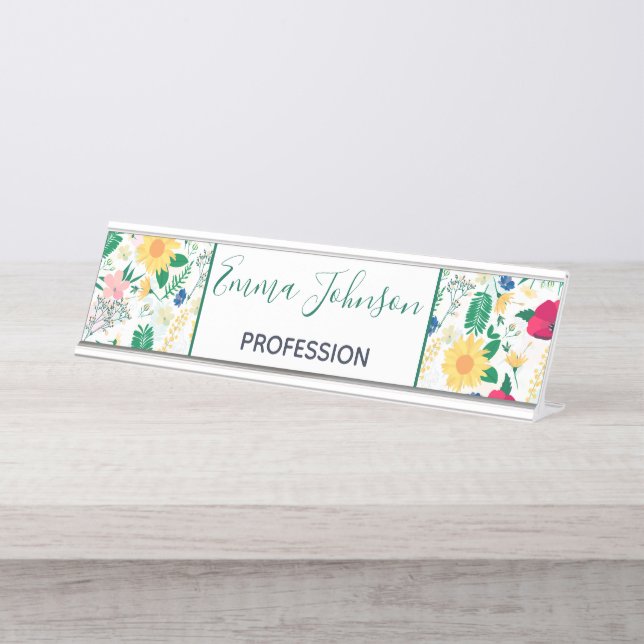 Placa De Mesa Boho Wildflores Meadow Floral Design (Frente)