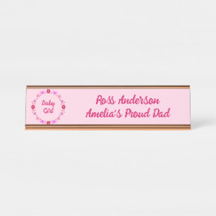 Placa De Mesa Borboletas e flores de bebê cor-de-rosa personaliz