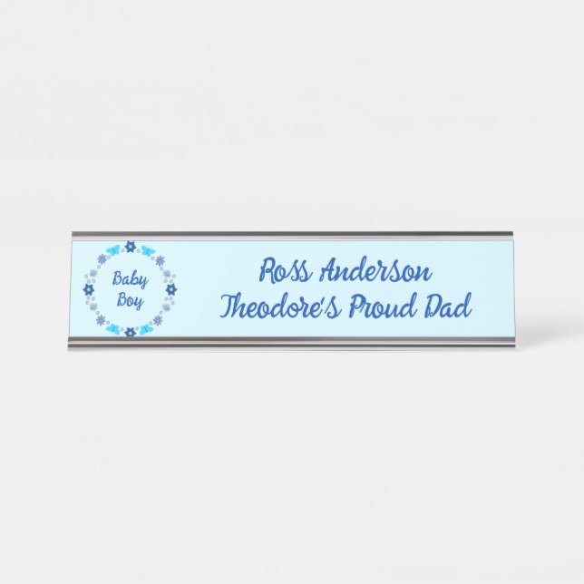 Placa De Mesa Borboletas e flores do menino azul personalizadas (Frente)