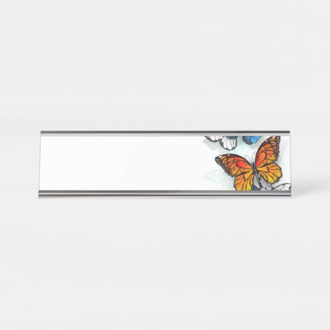 Placa De Mesa Borboletas voadoras Morpho e Monarca (Frente)