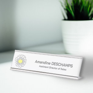 Placa De Mesa Branco da Flor de Margarida Botânica