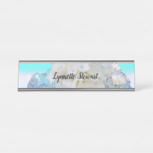 Placa De Mesa Branco e Azul Floral